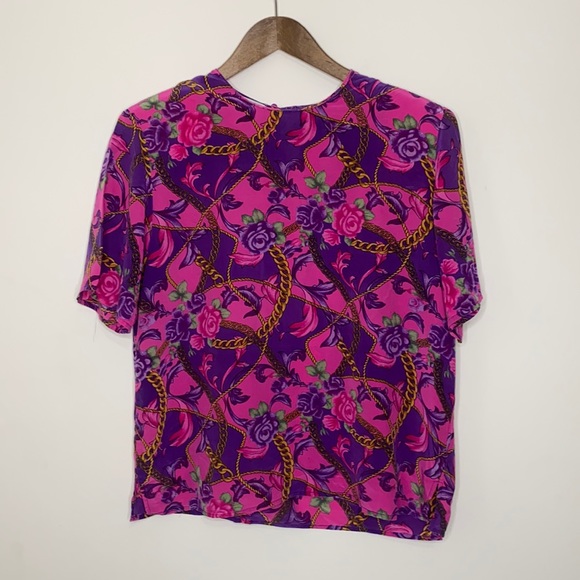 Vintage Tops - Vintage Christie & Jill silk floral and chain print top